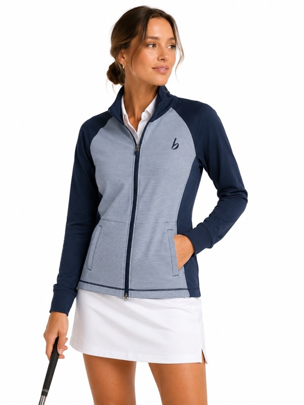 Peter Millar Golf Jacket Medium Blue White Stripe Full Zip Activewear Sportcore